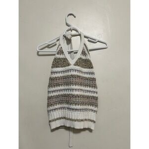 Ramy Brook Alina Halter SweaterSmall White Gold Metallic Knitt tank top